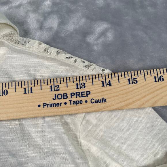 Grayson Top Medium Off-white Slub Knit Sheer Lace Trim Babydoll Long Sleeve - Picture 11 of 16